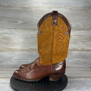 J.Chisholm Women's USA Brown Leather Suede Pointed Toe Western Boots Size 7.5 M